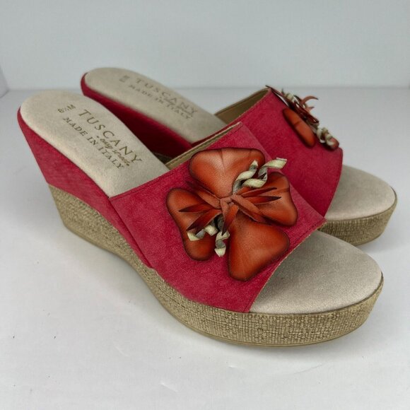 Tuscany by Easy Street Womens Red Easy Street Castello Size 8.5M Wedge Sandals - Picture 2 of 10